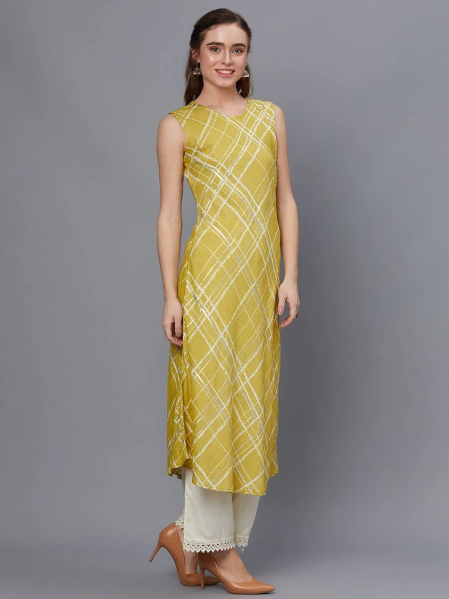 Women Green Checked Kurta Pant Dupatta