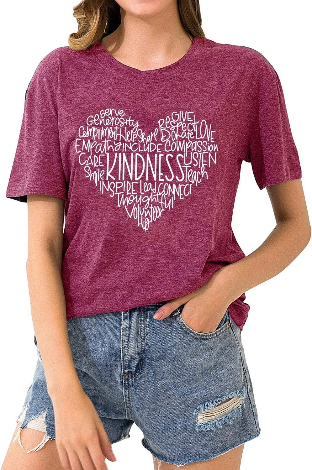 Womens Kindness Shirts Love Heart Graphic Tees Inspirational Letter Printed Be Kind Funny Casual Short Sleeve Tops