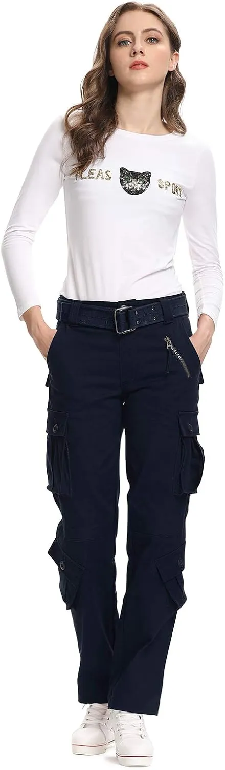 Womens Stretch Casual Cargo Work Pants Camo Combat Tactical Travel Pants with 8 Pockets
