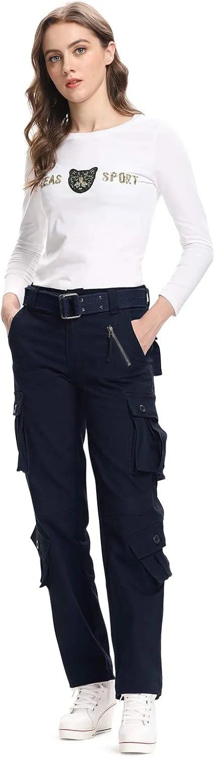 Womens Stretch Casual Cargo Work Pants Camo Combat Tactical Travel Pants with 8 Pockets