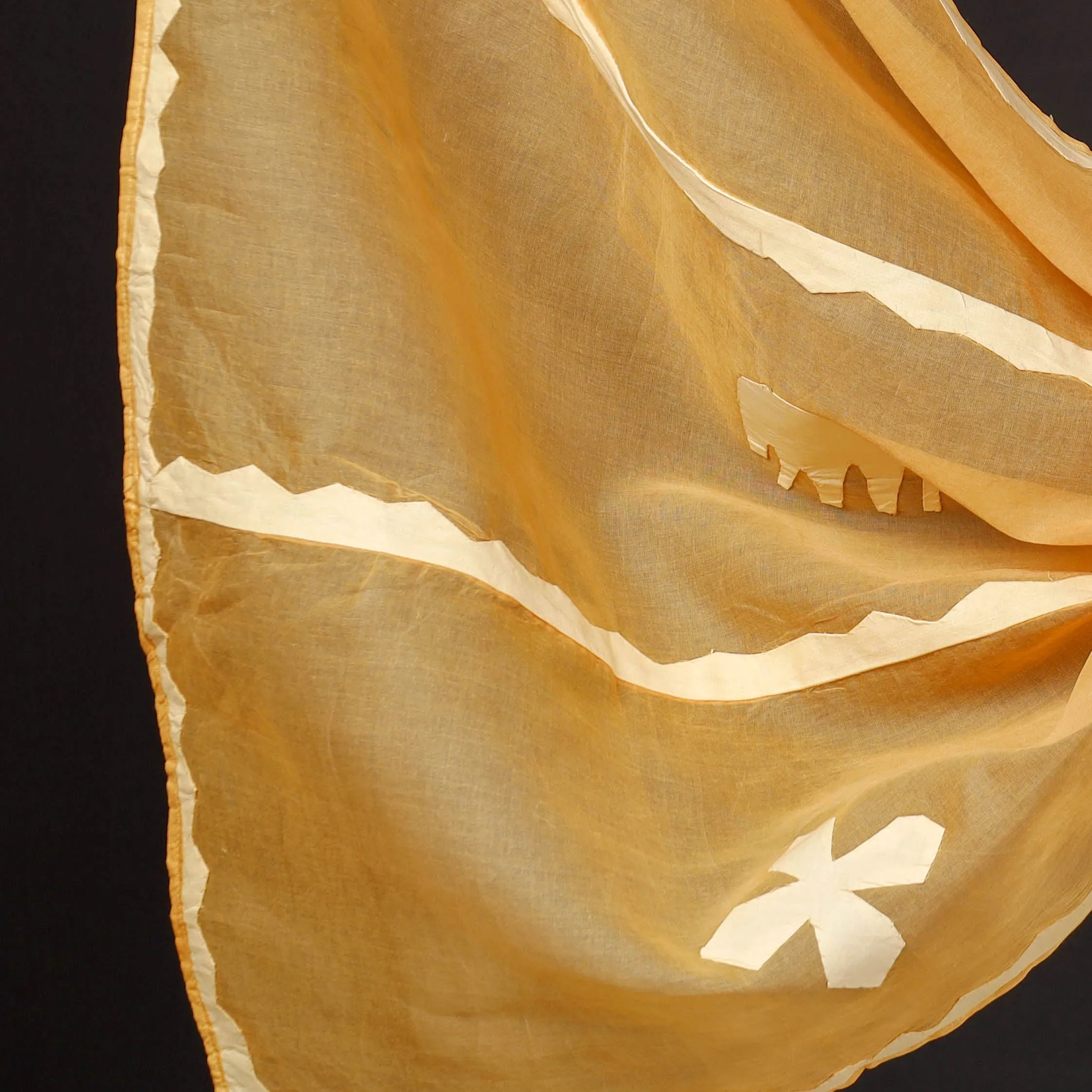 Yellow - 3pc Barmer Applique Cut Work Cotton Suit Material Set